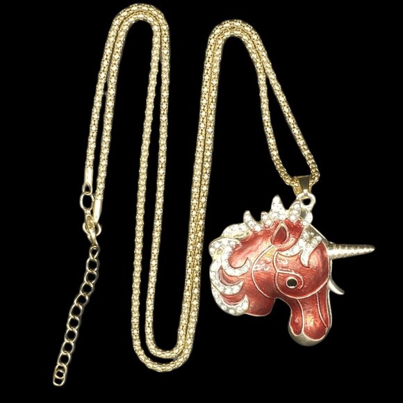 Red Rhinestone Unicorn Pendant Necklace Gift Box – Fantasy Horse Jewelry - Picture 4 of 6